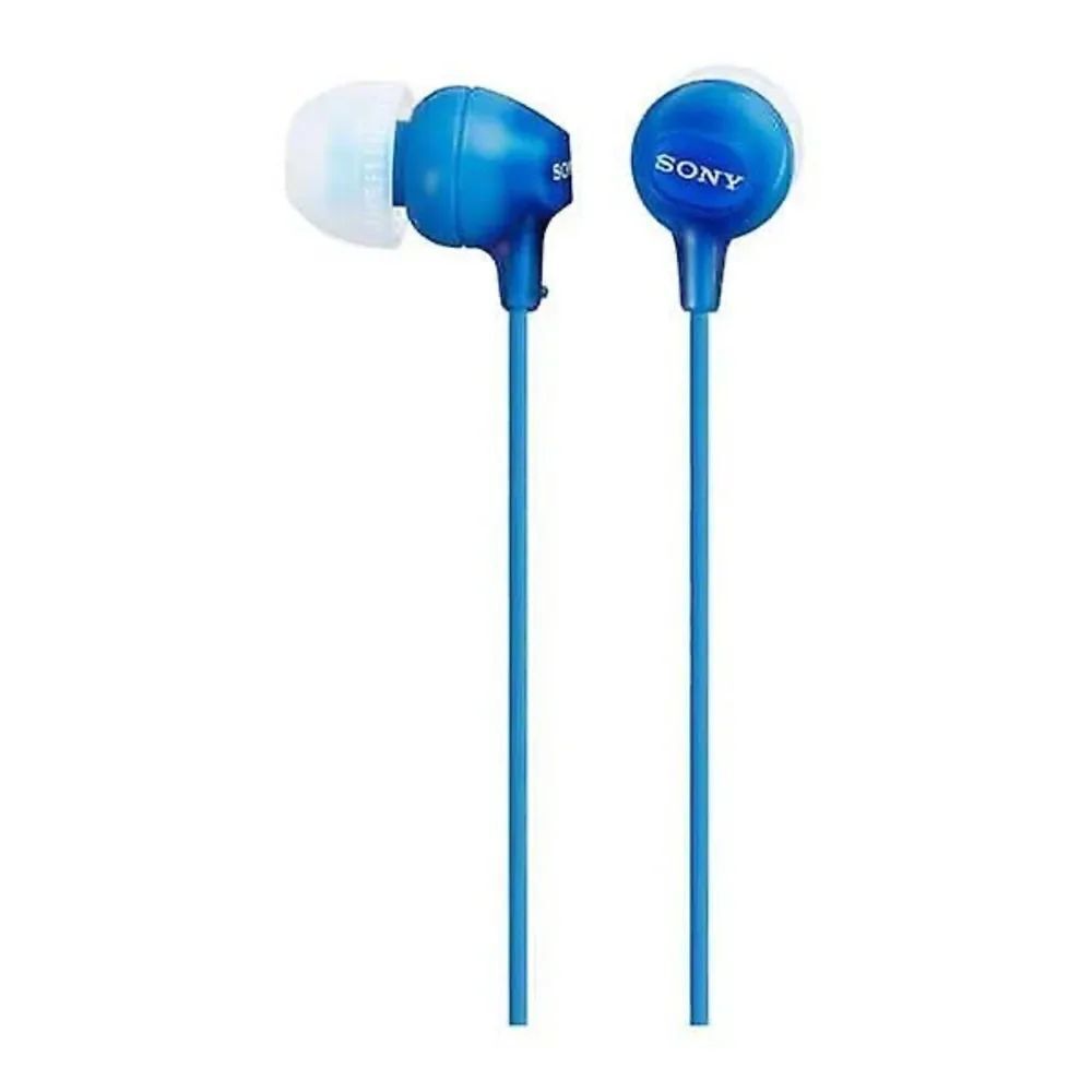 Sony MDR-EX15AP Stereo Headphones Earbuds Blue Noise Isolation & Microphone New